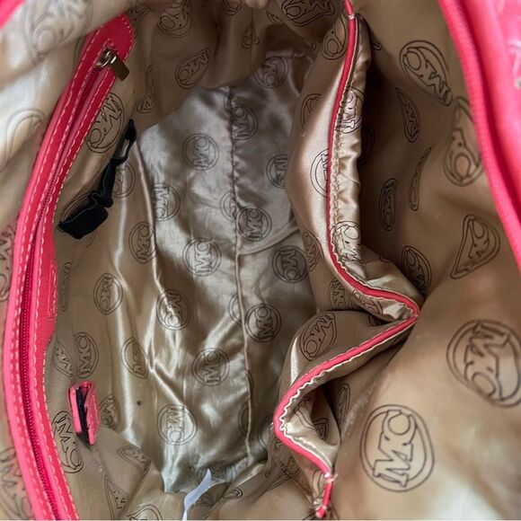 MC Coral Pink Purse Shoulder Bag Large Embossed Faux Leather - Picture 13 of 16